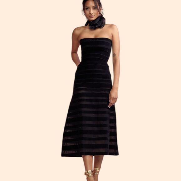 Cynthia Rowley Black Velvet Midi Dress - Picture 1 of 7